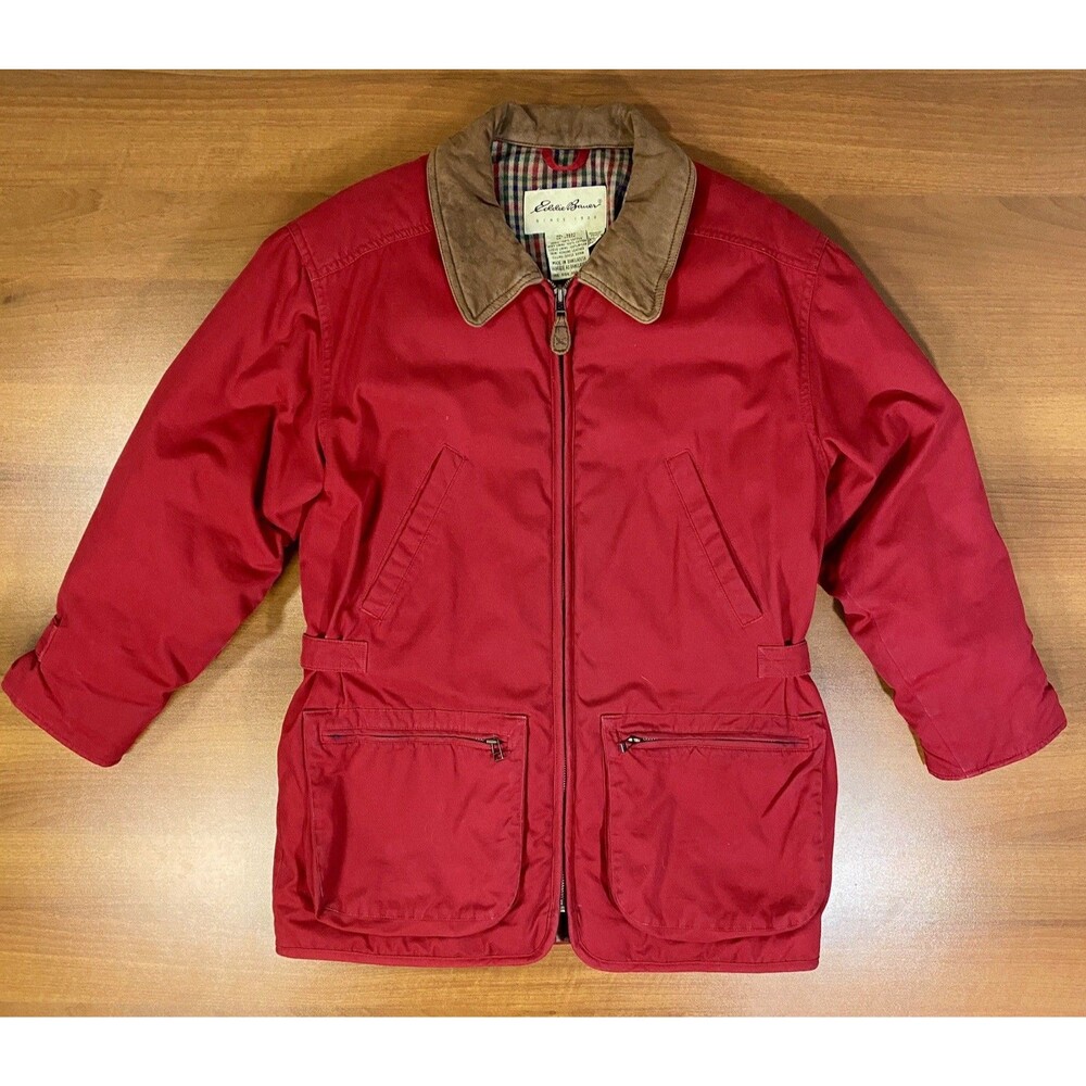 Eddie Bauer Jacket Women's XS Petite Red Goose Down Barn Chore Coat Flannel